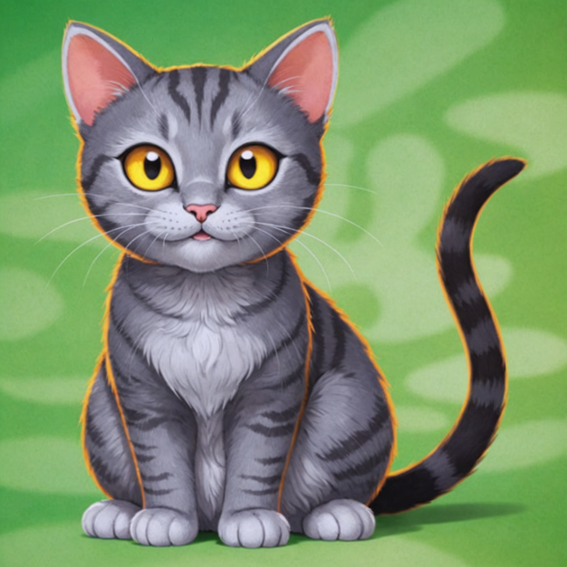 The cat sketch rendered as finished art in Anime style
