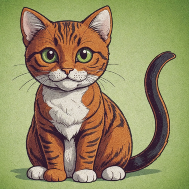 The cat sketch rendered as finished art in Retro Comic style