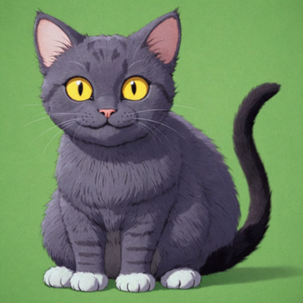 The cat sketch rendered as finished art in Studio Ghibli style
