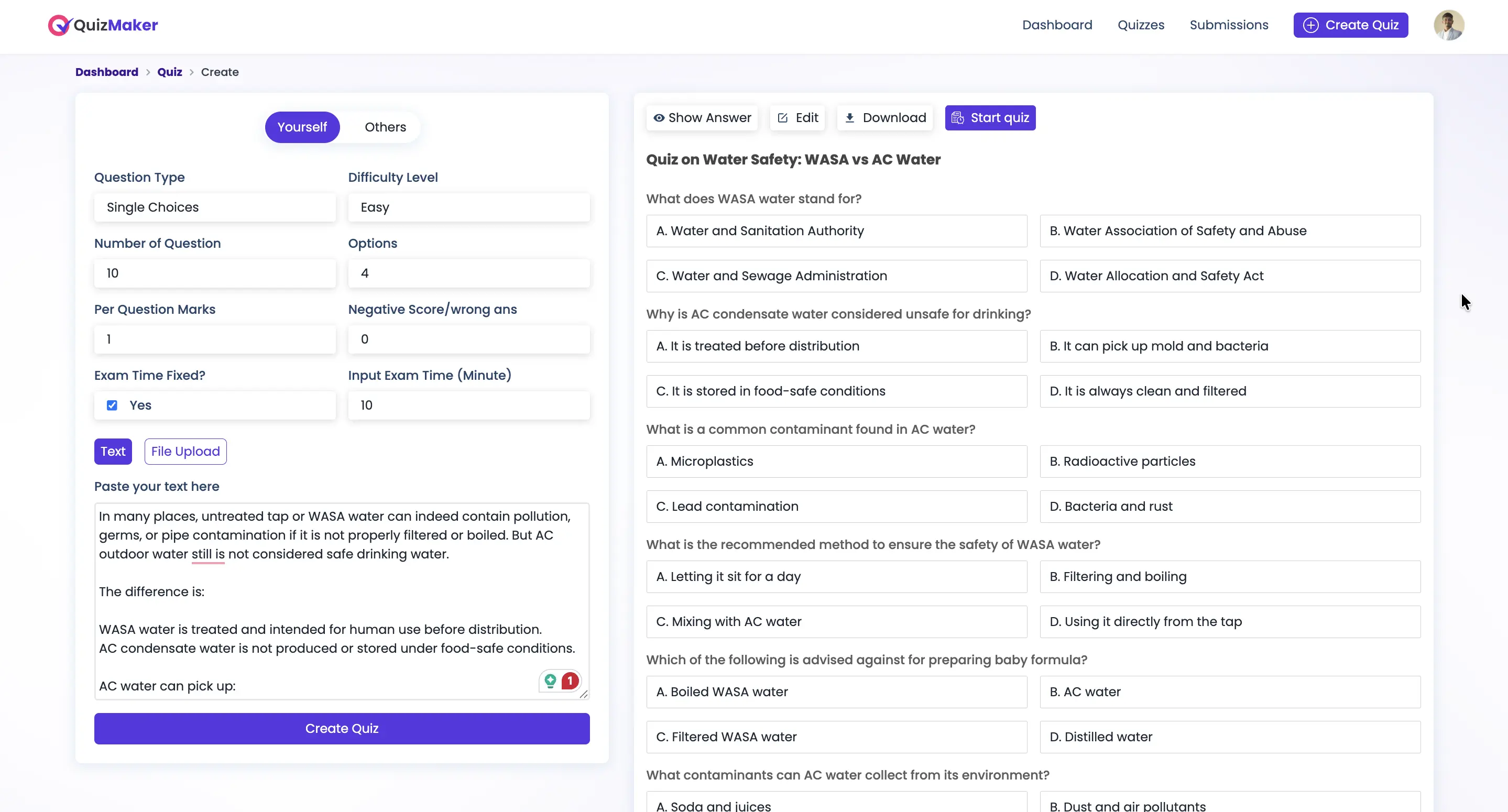 Jachai interface showing raw document ingestion and generated quiz dashboard mockup